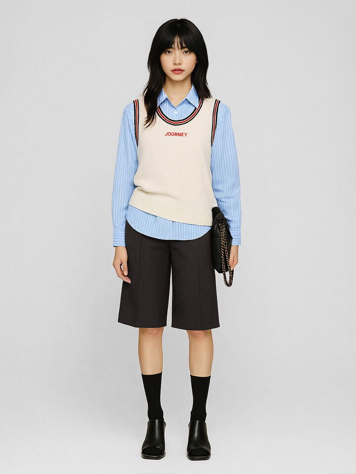 Cream knitted tank top with text - null - Branco Nata | Sisley K image number 1